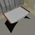 Modern Stool With Black X Shaped Base Wooden Arms And Beige Padded Seat
