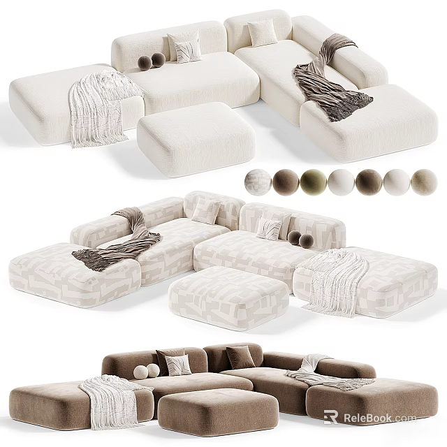 Modern Versatile Modular Sofa Design With Neutral Tones Blankets And Pillows 3d model 