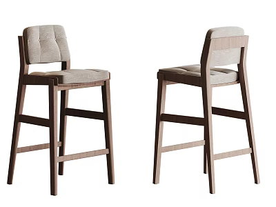 Set of Two Modern Bar Stools With Wooden Legs And Upholstered Seat Backrest 3d model