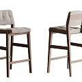 Set of Two Modern Bar Stools With Wooden Legs And Upholstered Seat Backrest