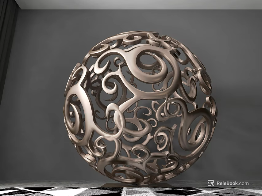Decorative Metal Hollow Sphere Ornament With Intricate Curly Patterns For Home Decor 3d model 