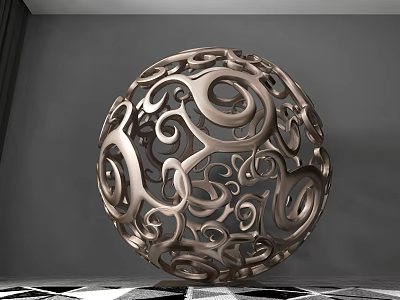 Decorative Metal Hollow Sphere Ornament With Intricate Curly Patterns For Home Decor 3d model