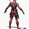 Red And Black Armored Character With Weapons Ammunition Belts Standing Pose 3d model