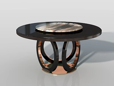 Round Dining Table With Black Frame And Marble Top On Copper Ring Shaped Base 3d model