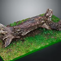 Rustic Natural Wooden Log On Green Mossy Grass Decorative Base
