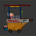 Mobile Fishball Food Cart With Red Canopy Orange Body And Signboard