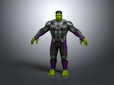 Green Skinned Muscular Hulk Creature In Detailed Armor Suit Standing Pose 3d model