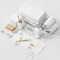 Minimalist White Bathroom Accessories With Towels Soap Dish Toothbrush Holder And Rolled Towels