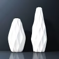 Two White Geometric Textured Vases for Flowers on Dark Table Surface Background 3d model