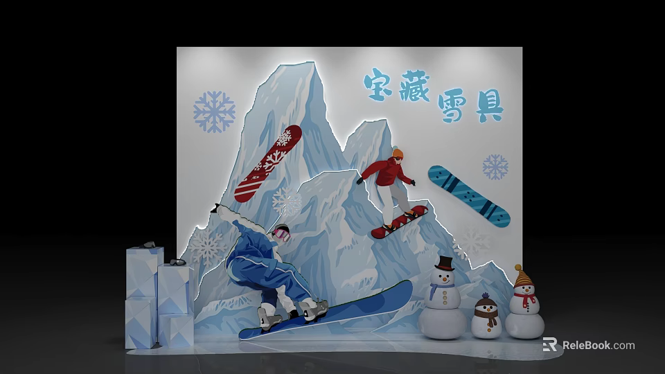 Popular Photo Spot With Treasure Snow Gear Snowy Mountains Skiers Snowboards And Snowmen 3d model 