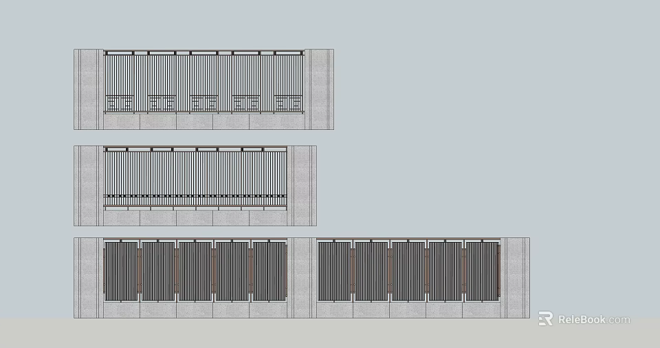 Modern Building Exterior Wall With Horizontal Slats Gray Facade Multi Level Design 3d model