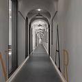 Modern Elevator Hallway With Arched Ceilings Letter Decorations And Recessed Lighting