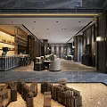 Elegant Luxury Sales Office Interior With Comfortable Seats And Marble Bar Lounge Space