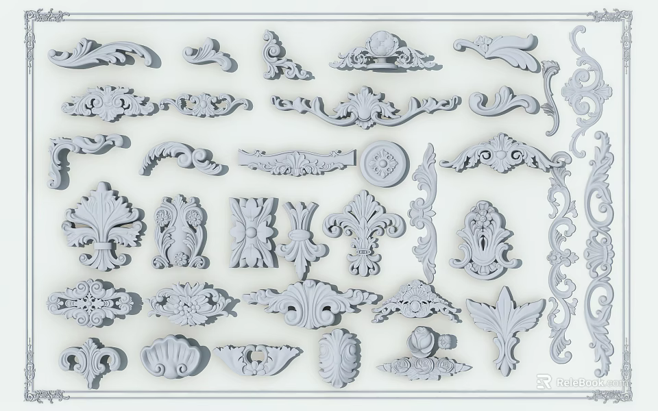 Intricate Ornate Carvings With Various Decorative Patterns And Styles 3d model 