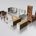 Various TV Stand Components with Wooden and White Shelves and Drawer Designs