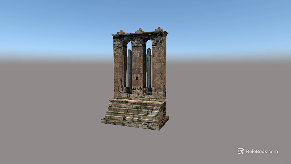 Ancient Classical Stone Feature Wall With Arched Openings And Historic Steps 3d model 