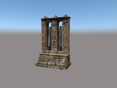 Ancient Classical Stone Feature Wall With Arched Openings And Historic Steps 3d model