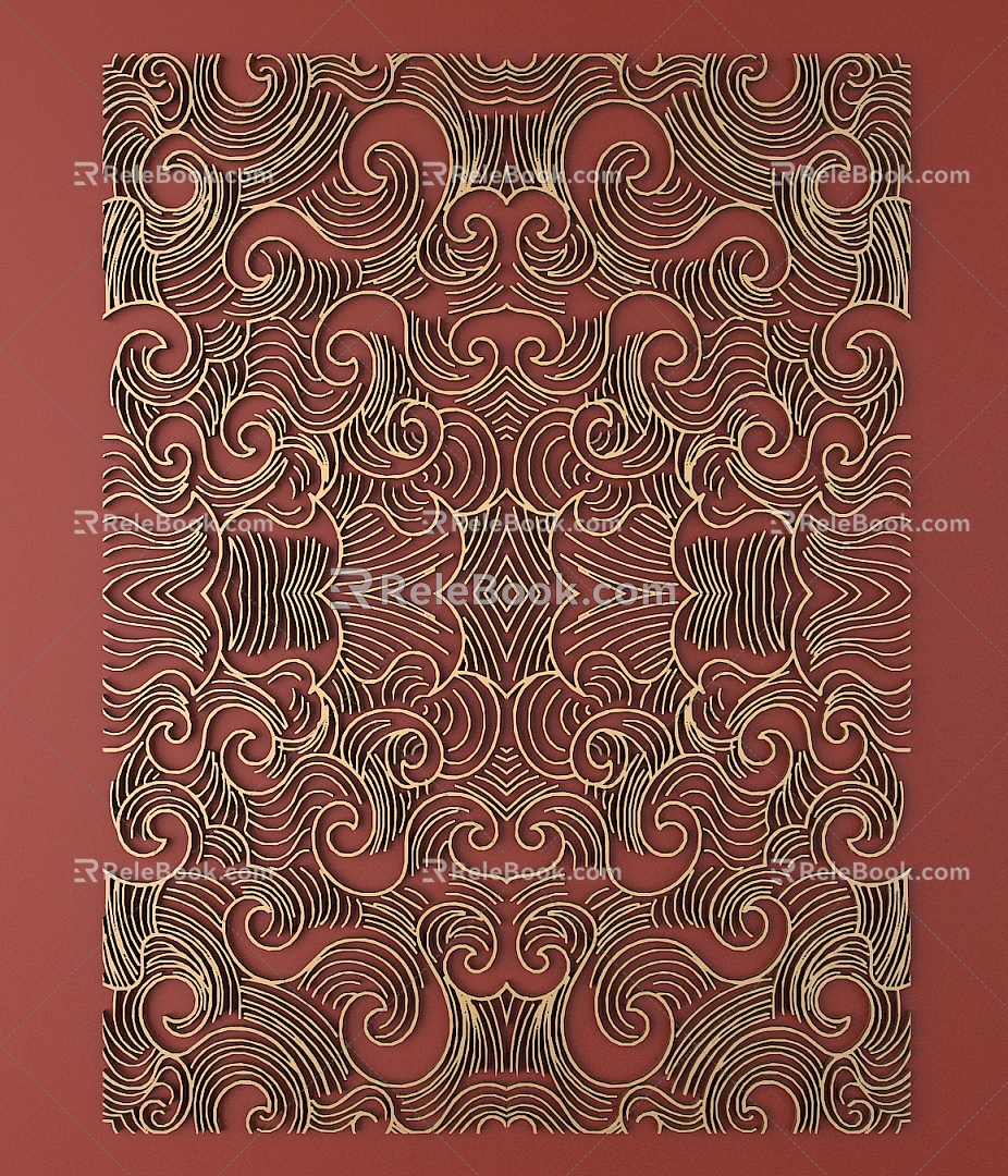 Japanese Metal Carving Japanese Patterns and Wind Patterns Traditional Carving 3d model