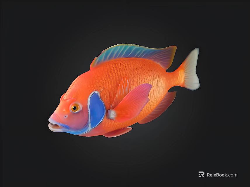 Vibrant Colorful Fish Displaying Red Orange Blue Fins And Body 3d model 