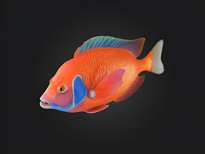 Vibrant Colorful Fish Displaying Red Orange Blue Fins And Body 3d model