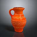 Orange Ceramic Jug With White Patterned Decorative Design And Handle