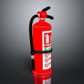 Red Fire Extinguisher with Black Handle Nozzle Safety Labels and Instruction Symbols