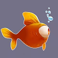 Adorable Orange Goldfish with Big Round Eyes and Floating Bubbles Swimming in Water