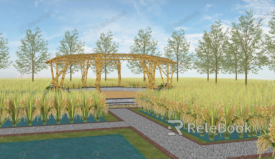 Modern Paddy Field Paddy Field Landscape model