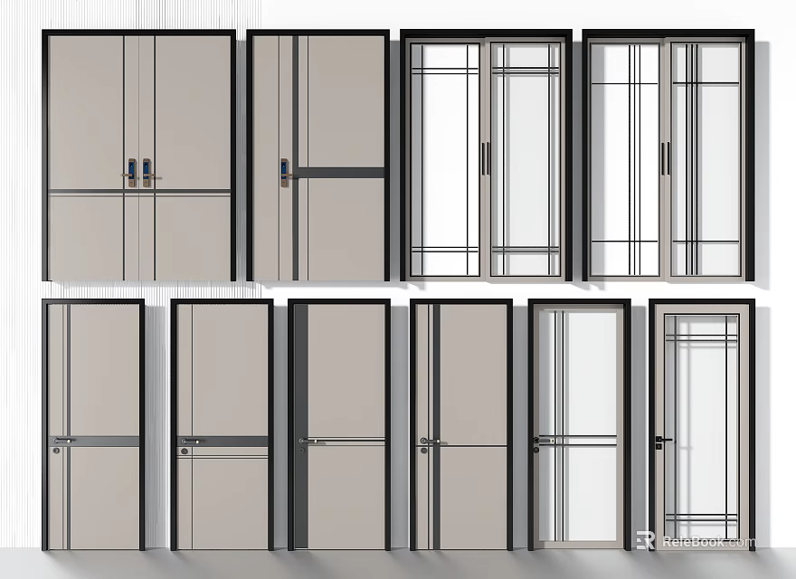 Stylish Modern Hinged Doors With Glass Panels And Neutral Tones For Home Interior Design Options 3d model 