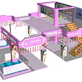 Nanyang Meibaikang Exhibition Booth With Pink White Design Two Story Red Railings Blue Circular Decorations