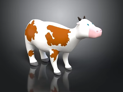 Cartoon Cow With White Brown Spots Black Horns Pink Nose Blue Eyes On Black Background 3d model