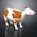 Cartoon Cow With White Brown Spots Black Horns Pink Nose Blue Eyes On Black Background