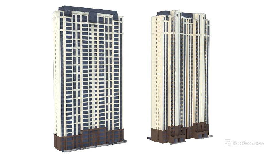 Modern High Rise Residential Building With White Exterior Dark Base And Numerous Windows 3d model 