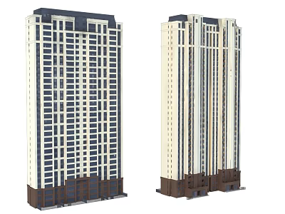 Modern High Rise Residential Building With White Exterior Dark Base And Numerous Windows 3d model
