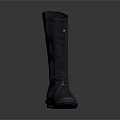 Dark Blue Tall Boots With Yellow Decorative Buttons And Simple Fabric Design