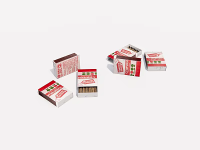 Red And White Matchboxes With Open Closed Lids And Matchsticks 3d model