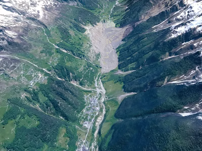 Scenic Mountain Valley Landscape With Snow Capped Peaks Lush Green Vegetation And Winding Streams 3d model