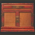 Traditional Red Entryway Side Cabinet With Wooden Doors And Metal Hardware
