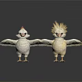 Two White Chicks With Red And Yellow Crests Spread Wings Standing On White Background