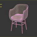Green Armchair With Beige Seat Cushion And Red Wooden Legs