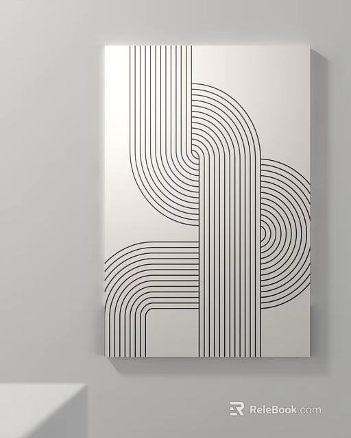 Abstract Black And White Line Art With Curved Geometric Patterns For Wall Decor 3d model