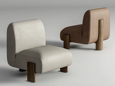 Modern Upholstered Leisure Chairs With Wooden Legs And Two Tone Colors 3d model