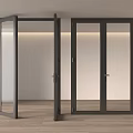 Modern Interior Double Doors With Black Frame And Glass Panels On Wooden Floor