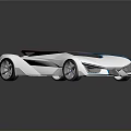 Futuristic White Sports Car With Blue Accents Red Seats And Open Roof Design