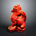 Red Mythical Dragon Carved Decorative Statue With Intricate Texture Design