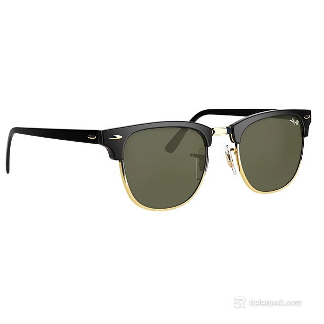 Stylish Jewelry Sunglasses With Black Frame Gold Accents And Green Lenses 3d model 