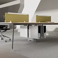 Modern Office Desk With Partition Screen And Ergonomic Chair And Bookcase