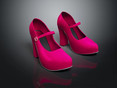 Bright Pink Mary Jane Style Shoes With Block Heel And White Sole 3d model