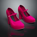 Bright Pink Mary Jane Style Shoes With Block Heel And White Sole