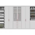 Modern White Wardrobe With Glass Sliding Doors Drawers And Built In Lighting
